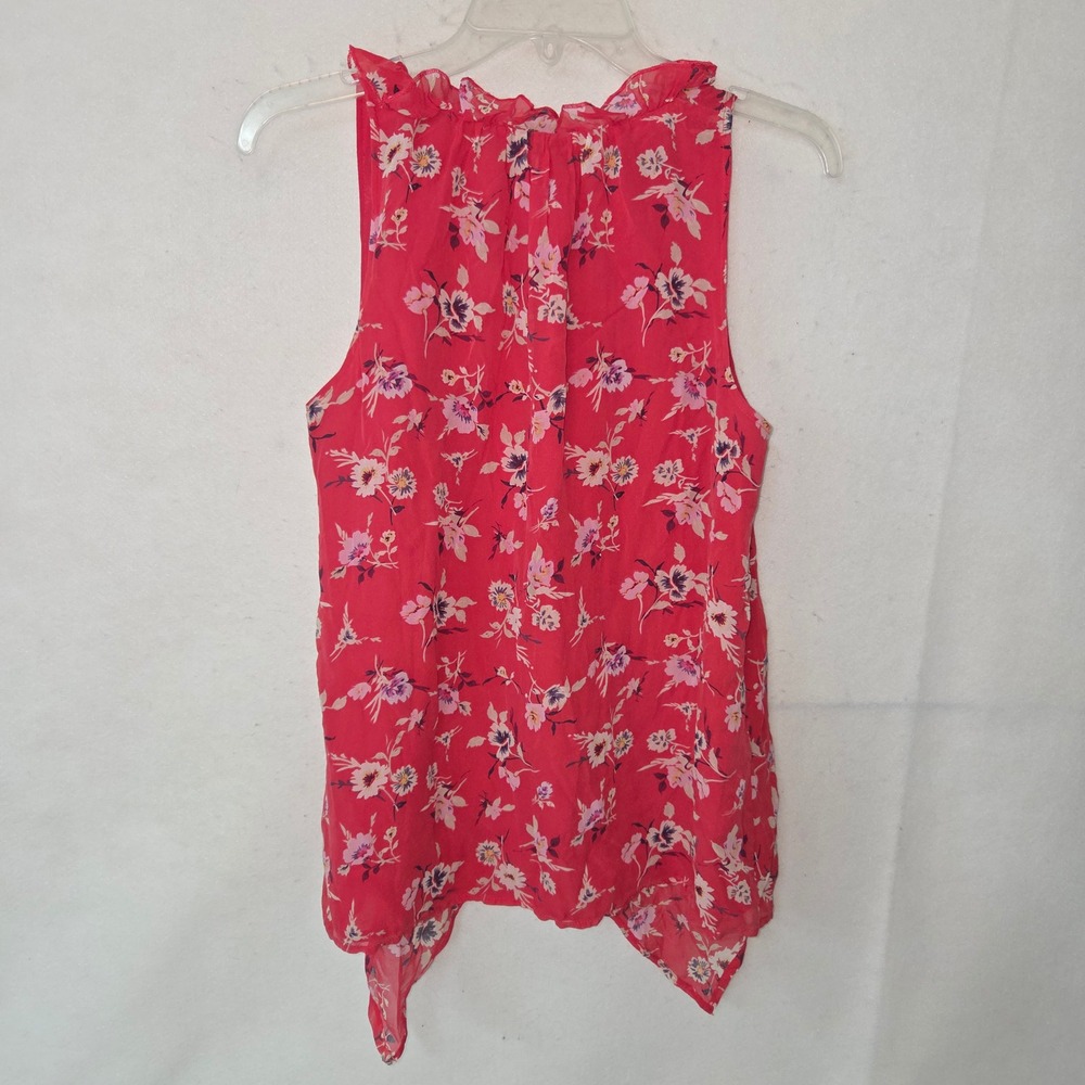 Jenny Han Floral‎ Print Silk Sleeveless Ruffle V Neck Button Up Top Womens M - Picture 2 of 6